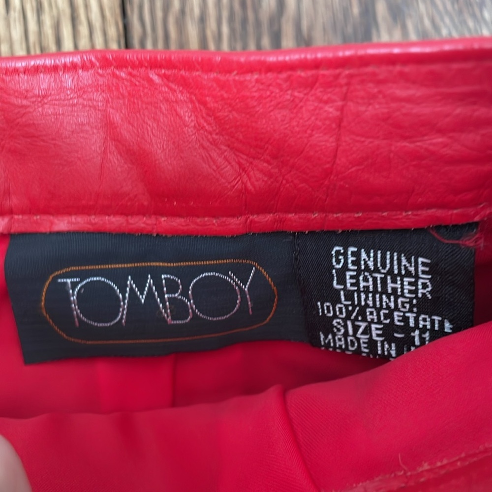 Women's Pink Red. Genuine Leather Pencil Skirt. - Picture 3 of 4